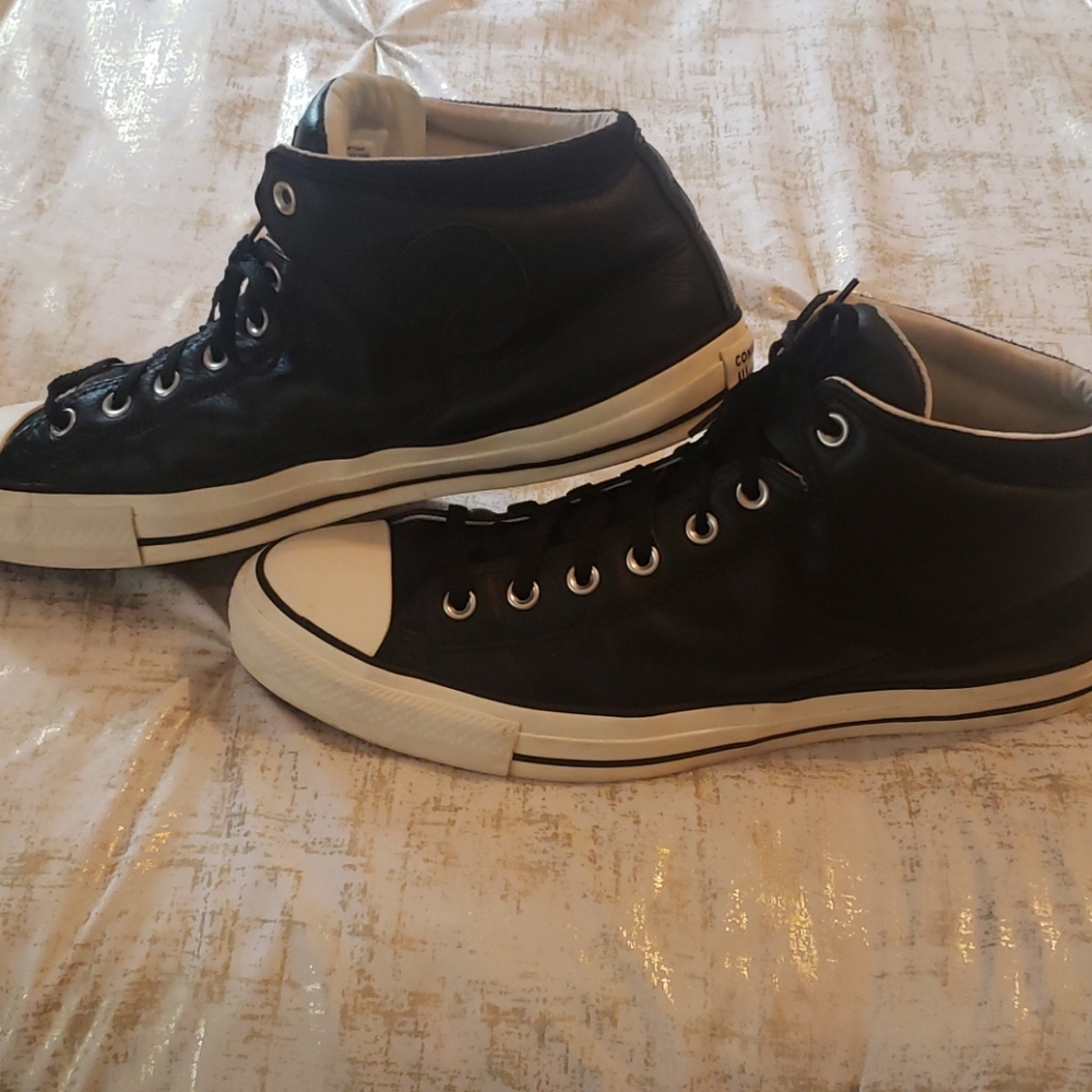 Converse black leather mid tops size 13
